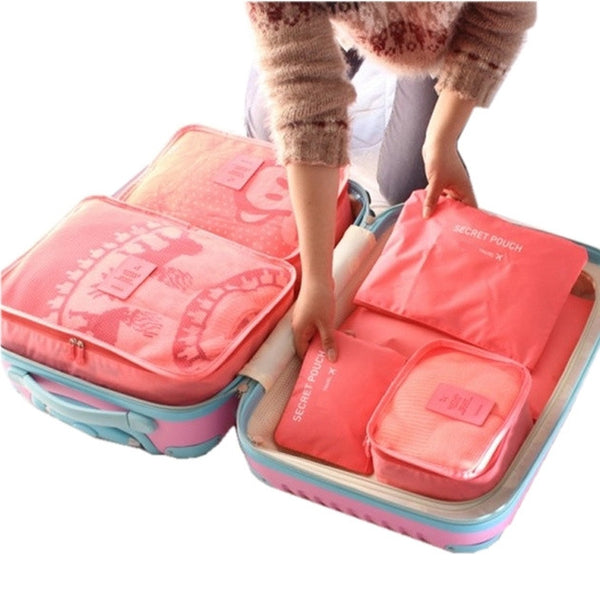 6pcs/set Travel Storage Bag for Clothes Luggage Packing Cube Organizer Suitcase Flower in Pink